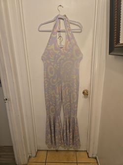 Iridescent Halter Jumpsuit with Flare Legs size: Medium