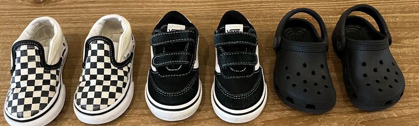 Toddler Size 5 Black Crocs & Vans, Size 51/2 Checkered Vans