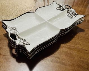 Elegant 10-Section Serving Tray – Silver Leaf Design