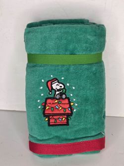 Peanuts Snoopy Christmas Thick Hand Towels Set Green Cotton Embroidered Holiday