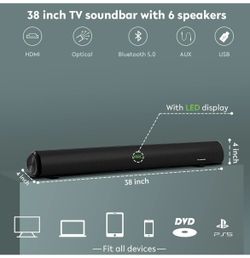 Wohome Sound Bar, 38 Inch 100W Soundbar for TV with 6 Speakers, LED Display, HDMI-ARC, Bluetooth 5.0, Optical, AUX, USB Input, 110 dB 3D Surround Soun