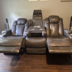 Ashley Dual Power Reclining Sofa - Home Theater/USB/Console