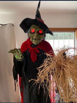 7 Ft Spellcasting Witch with Light-Up Eyes Halloween Animatronic