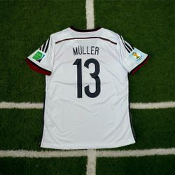 Thomas Muller #13 Germany FWC 2014 Home white Soccer Jersey Men Regular Football