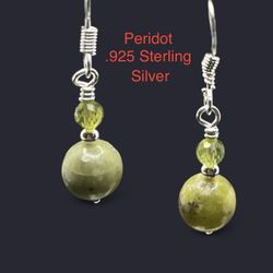 Peridot Genuine Stones .925 Hand Stamped Sterling Silver Earrings GORGEOUS !