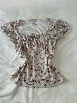 White Floral Puff Sleeve Milkmaid Top – Cottagecore Tie Front Blouse (Size S)