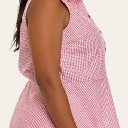 Kim Rogers Cury Blouse Top 2X Plus Button Up Checked Spring Summer Sleeveless