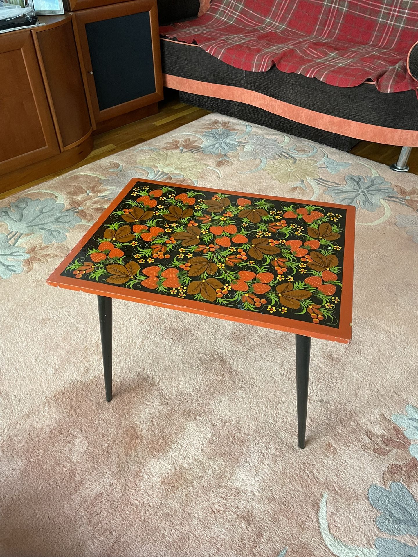 Vintage Khokhloma Hohloma Hand Painted Folk Art Wooden Lacquer Table