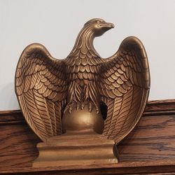 Vintage Ceramic Eagle Figurine | Patriotic Golden Bird Sculpture | Americana Mantel Decor in Very Go