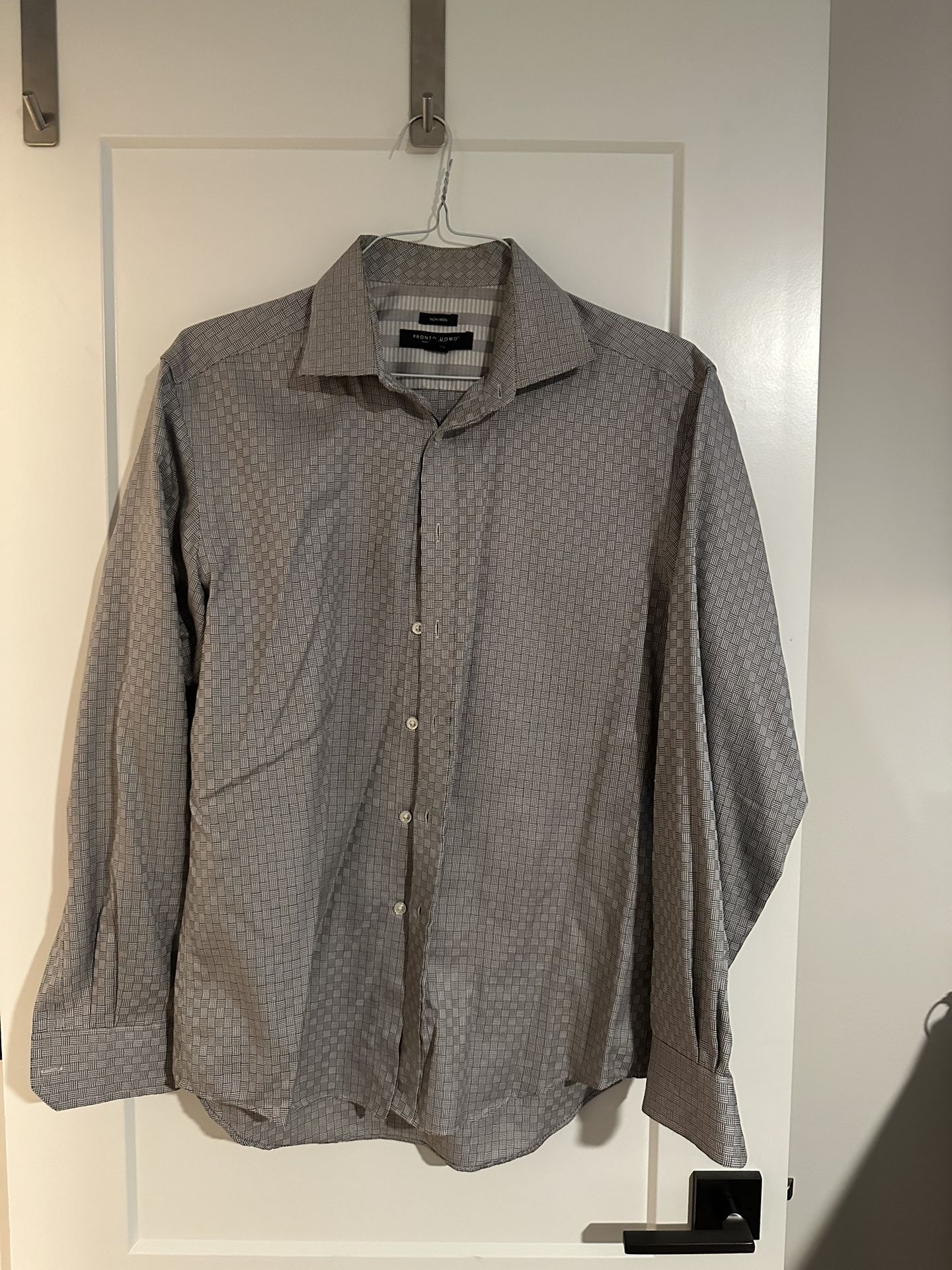 Pronto Uomo Non-Iron Black/White Weave Pattern  Shirt Size Large