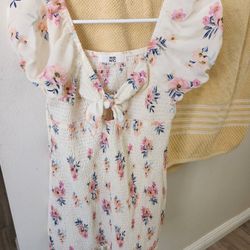 Beige Floral Short Dress