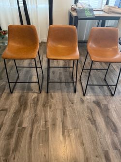 Set of 3 Faux Leather Bar Stools