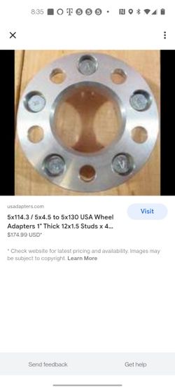 5x114.3 / 5x4.5 to 5x130 USA Wheel Adapters 1" Thick 12x1.5 Studs x 4 Spacers

