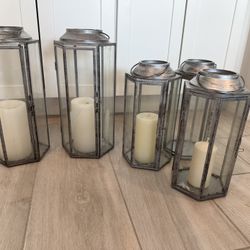 Set Of 5 Metal Candle Lanterns