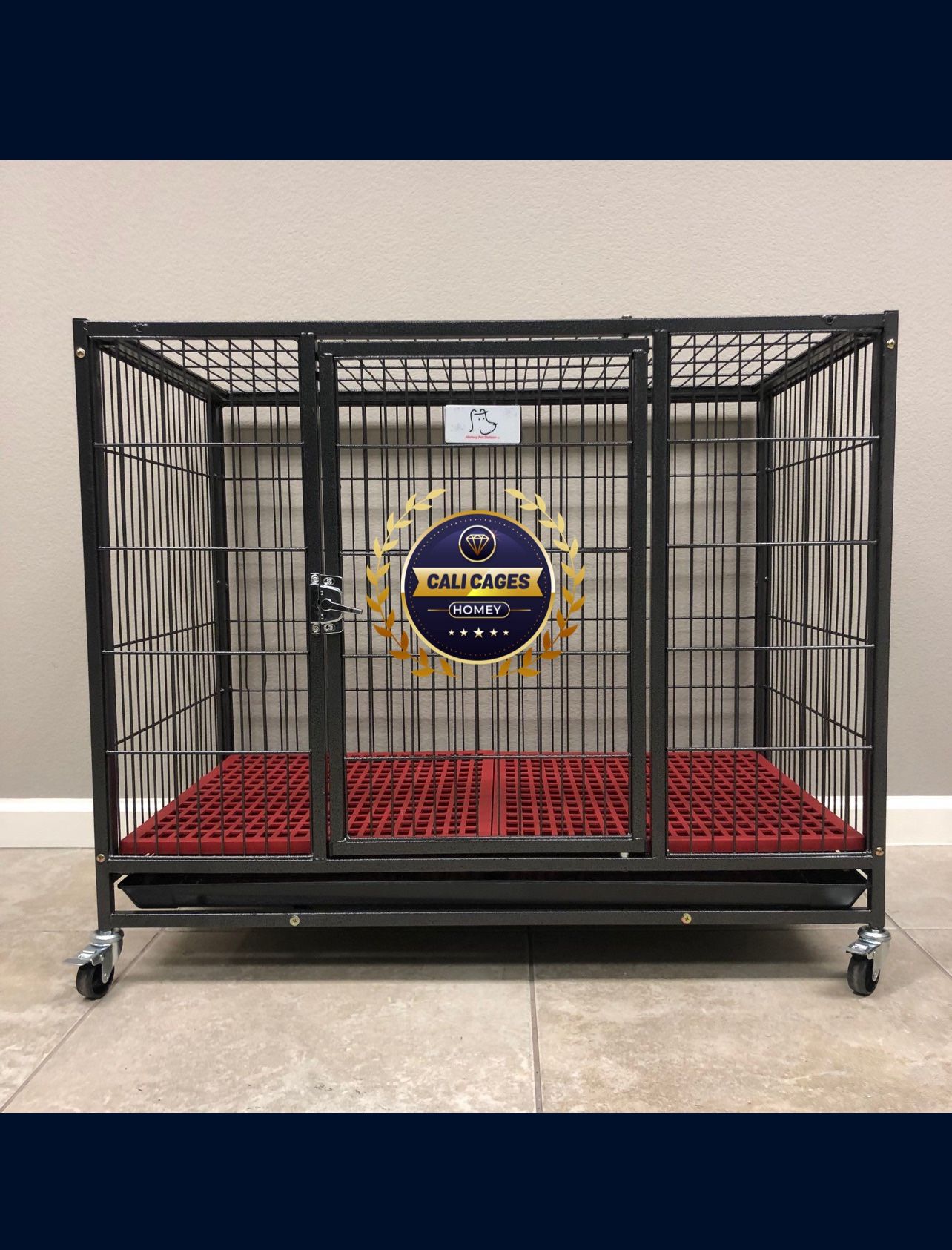 Dog Pet Cage Kennel Size 37” Medium With Metal Plastic Floor