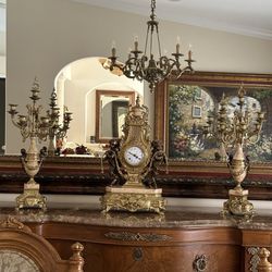 Brevettato Italian Mantle Clock  And Candelabras Set