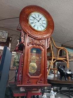 Ansonia contemporary carved Regulator A wall clock w/ key