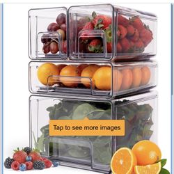 Brand New Fridge Drawer Organizer 4-Pack – Durable Modular Stackable Refrigerator Storage System with Strong Design for Efficient Kitchen and Pantry O