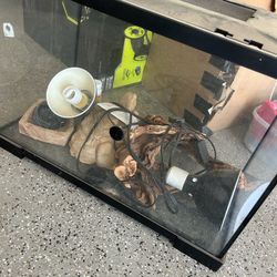 Reptile Tank With Heat Lamps And Accessories