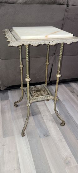 VINTAGE CAST BRASS & MARBLE TOP  STAND- SIDE TABLE