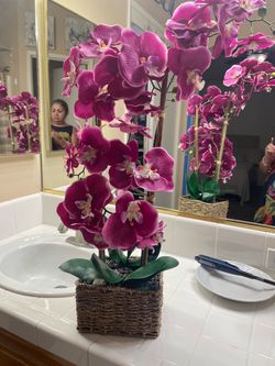 Faux Orchid Arrangement in Woven Basket