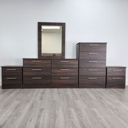 Dresser Whit Mirror , Chest And 2 Nightstands - Cómoda Con Espejo , Gavetero Y 2 Mesitas De Noche 