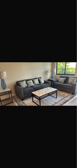 Living Room Furniture Set – Sofa, Loveseat, Tables & Lamps