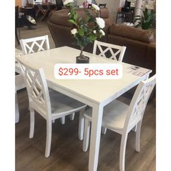 White  / Dark Cherry  5 Piece Diamond Chair Back Dining Table Set  - July Sale !