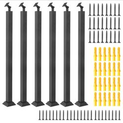 WHATWEARS Stair Baluster Post 6 Pack, Black Square Stair Railing Kits Indoor Outdoor, Metal Stair Post with 270° Adjustable Railing Spindles and Base