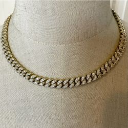 18K gold plated stamped  cuban link  rhinestone necklace