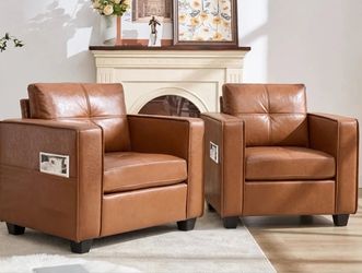 NEW TYBOATLE Faux Leather Tufted Single Modern Office Reading Chair (SET OF 2)