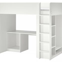 White Loft Bed w/Desk