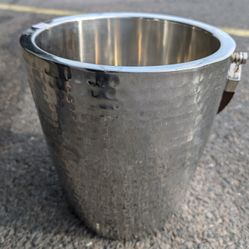Hammered  Stainless Steel With Wooden Handle Ice Bucket 