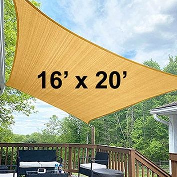 (NEW) $50 Rectangle 16x20’ XL Sun Shade Sail Outdoor Canopy Top Cover 185gsm 95% UV Block w/ Ropes