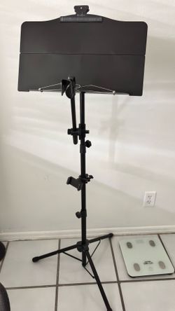 Music Stand with Microphone Holder – Instrument Stand, Sheet Music Holder – Adjustable, Foldable, and Portable (Bag Included)