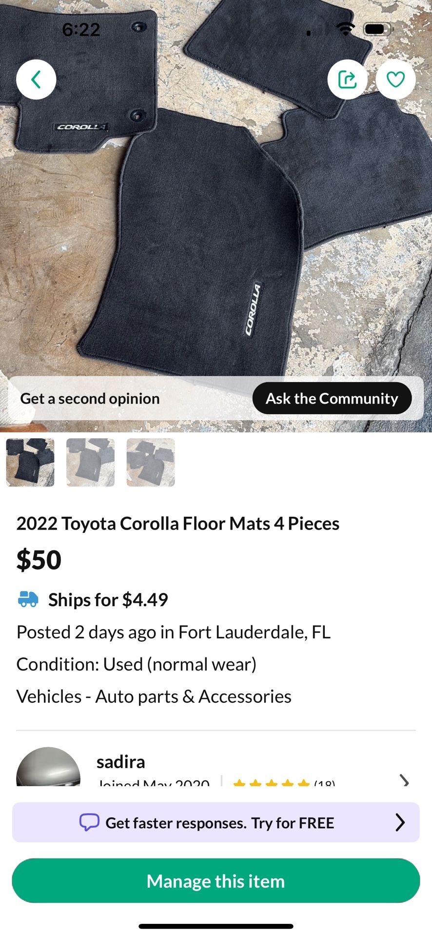 2019 Toyota Corolla Floor Mat