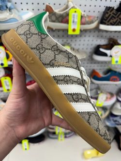 ADIDAS X GUCCI GAZELLE BEIGE GG MONOGRAM SNEAKERS SIZE 7 USED ENTRUPY VERIFIED
