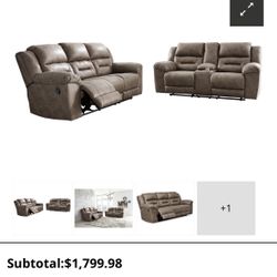 Stoneland Manual Reclining Sofa and Loveseat Set