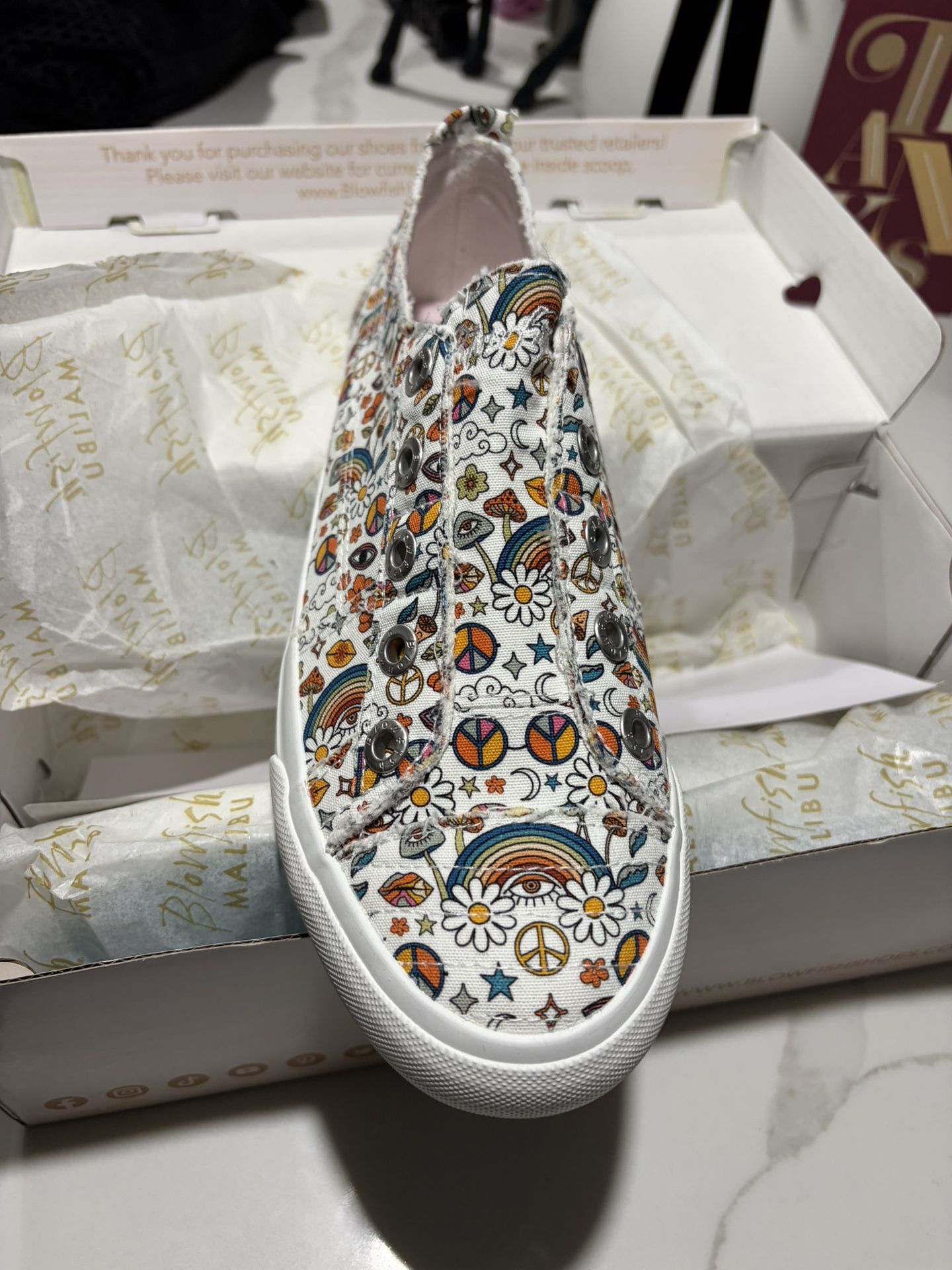 New Women’s Vegan Blowfish Malibu Play Peace Evil Eye Mushroom Rainbow Daisy Star Canvas Shoes 9