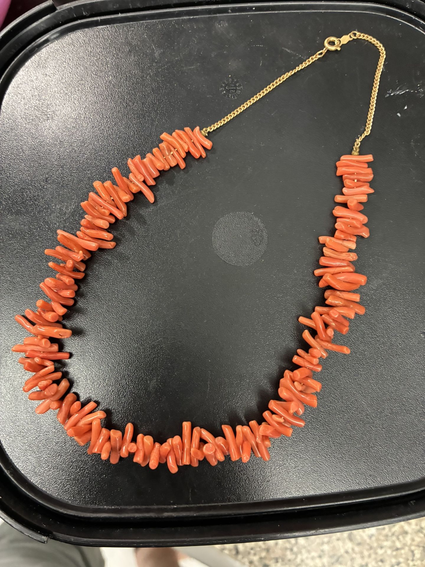 Navajo or SANTO Domingo Natural Orange Branch CORAL Sterling Silver 15" 12k Necklace