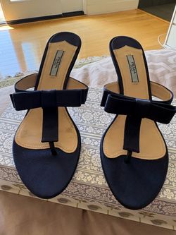 Prada Navy Satin Bow Thong Sandals