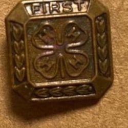 Vintage Bronze Square Small 4-H Club Pin Metal FIRST Mini Tiny Clover 4 H