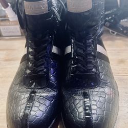 Bally Frenzy Leather Alligator Wood Heel Black Men’s Boots 