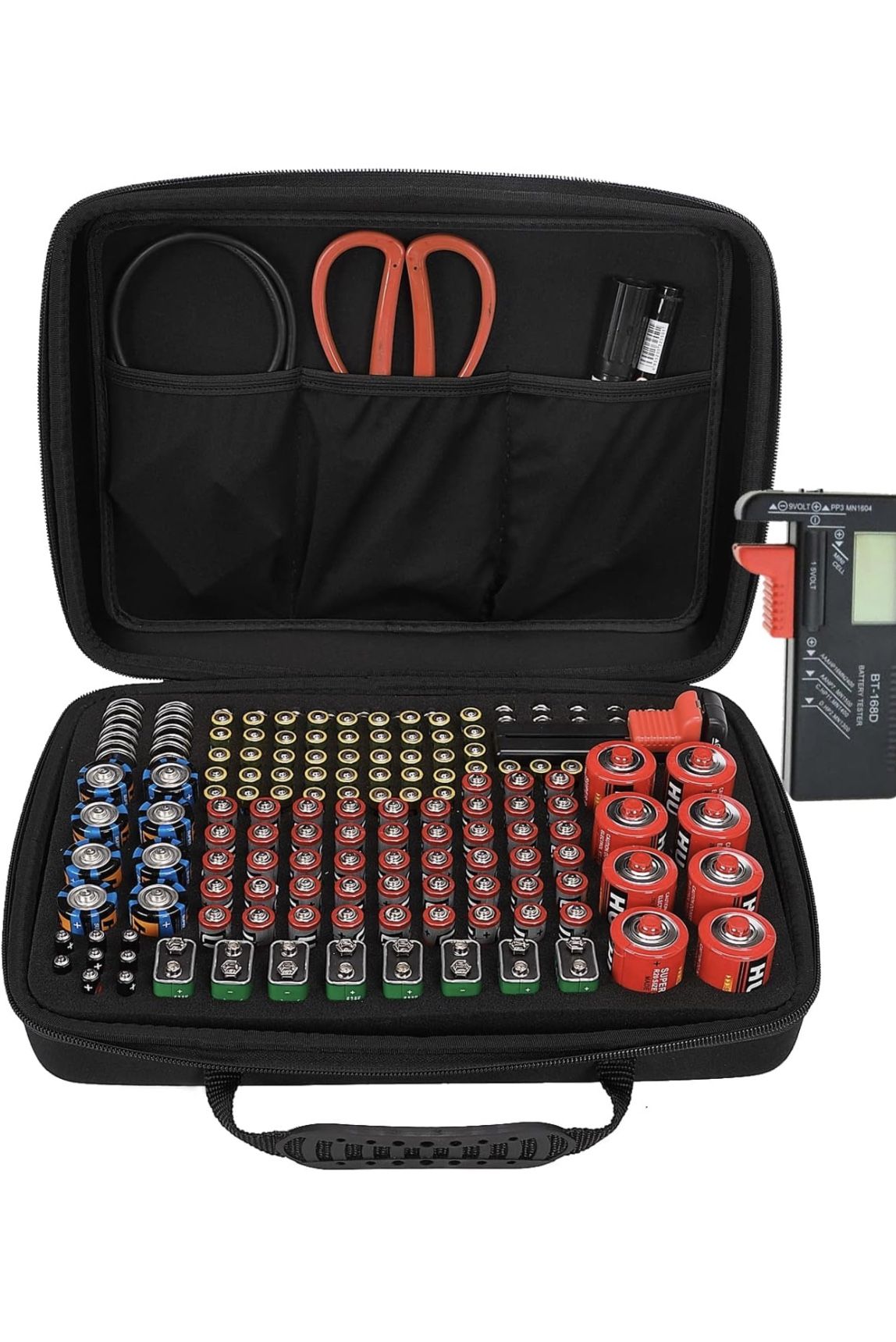 Battery Organizer Storage Case with Tester, Battery Vault Case Hard Fireproof Waterproof Holder Box, Battery Organizer Holds 161 Batteries for AAA AA