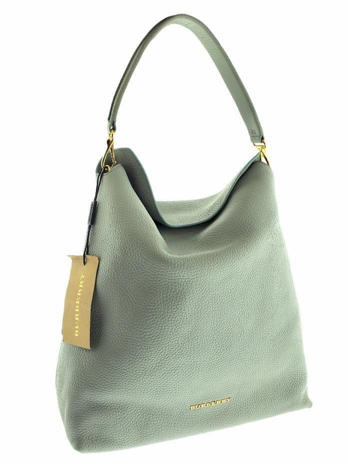 Burberry Cale Grainy Leather Medium Hobo Bag Sky Blue