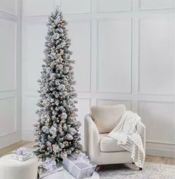 7 ft Pre-Lit Flocked Slim Artificial Christmas White LED Lights - Retail $299