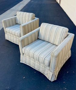 Vintage Set of 2 stripped living room accent club arm chairs