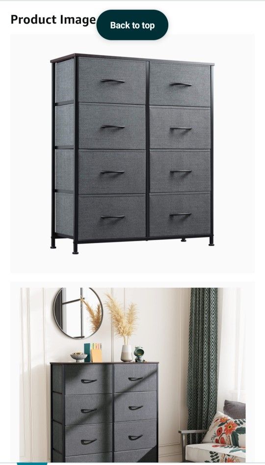 WLive Fabric 8 Drawer Storage Cabinet Charcoal Gray