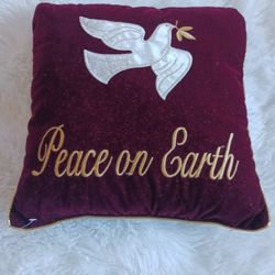Burgundy and Gold Velvet Peace on Earth Dove Pillow