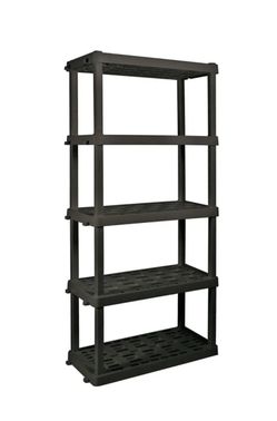 Black plastic garage shelf shelving unit 5 shelves - NEW